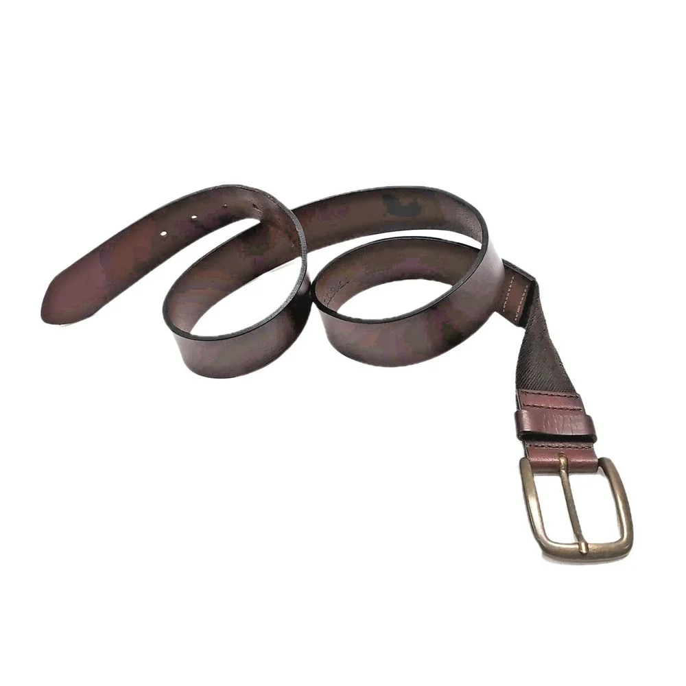 LL Bean Belt Mens 40 Brown Full Grain Leather Brass Buckle Stretch Insert 509490